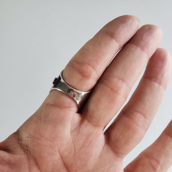 Sterling Silver 925 Elle Jewelry Ring Wide Band with Signature Ruby - Picture 3 of 16